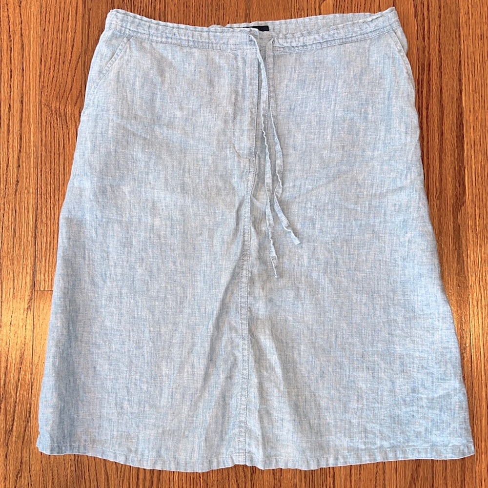 French Connection Light Blue Linen-Blend Midi Skirt
